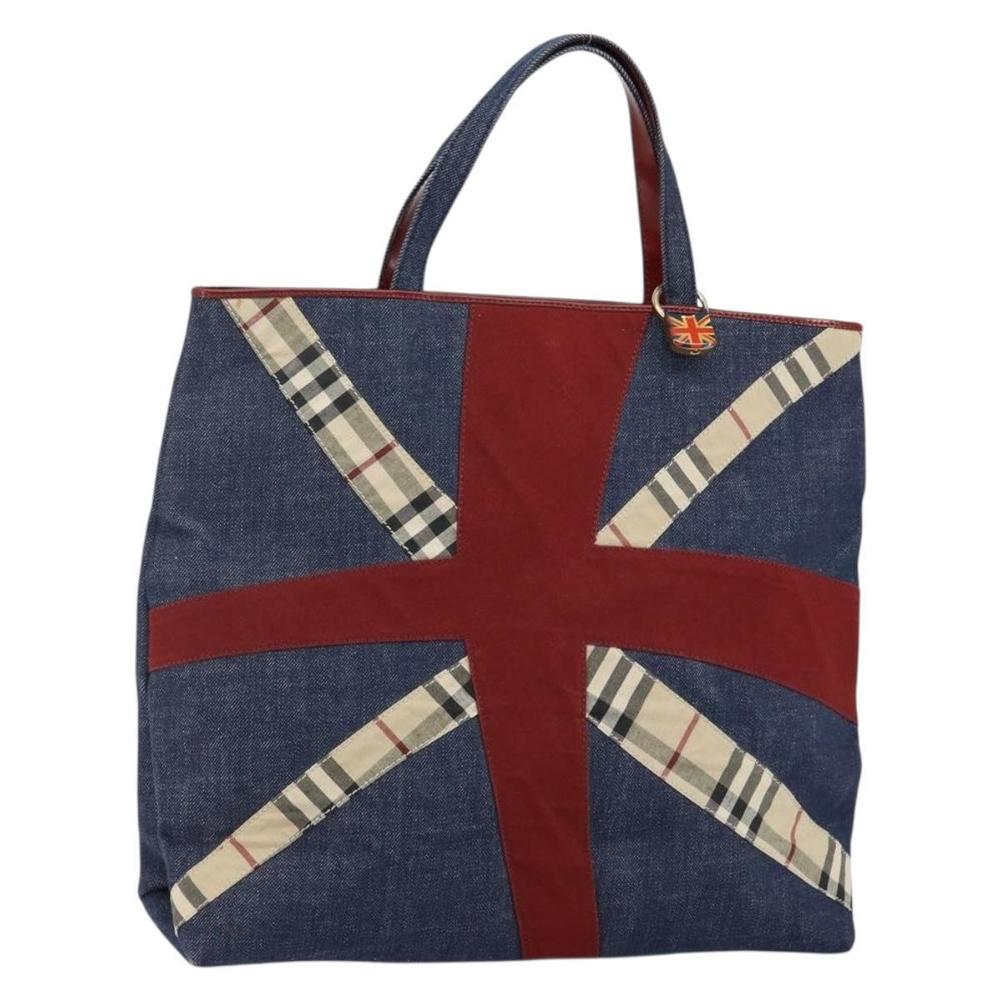 Burberry Denim Satchel with Red Cross and Beige Check Trim